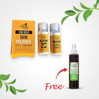 Skin Polisher bottle and Organic Hair Growth Spray together as a special beauty bundle offer.